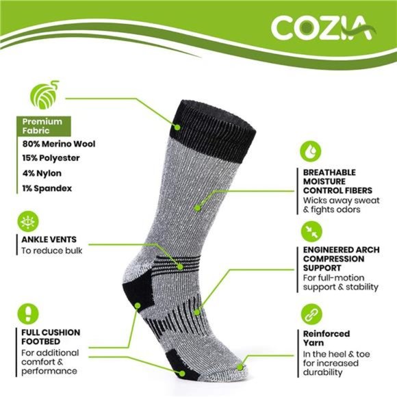 Merino Wool Socks for Men and Women Warm thermal Boot Hiking Socks 3 Pairs - Picture 2 of 6